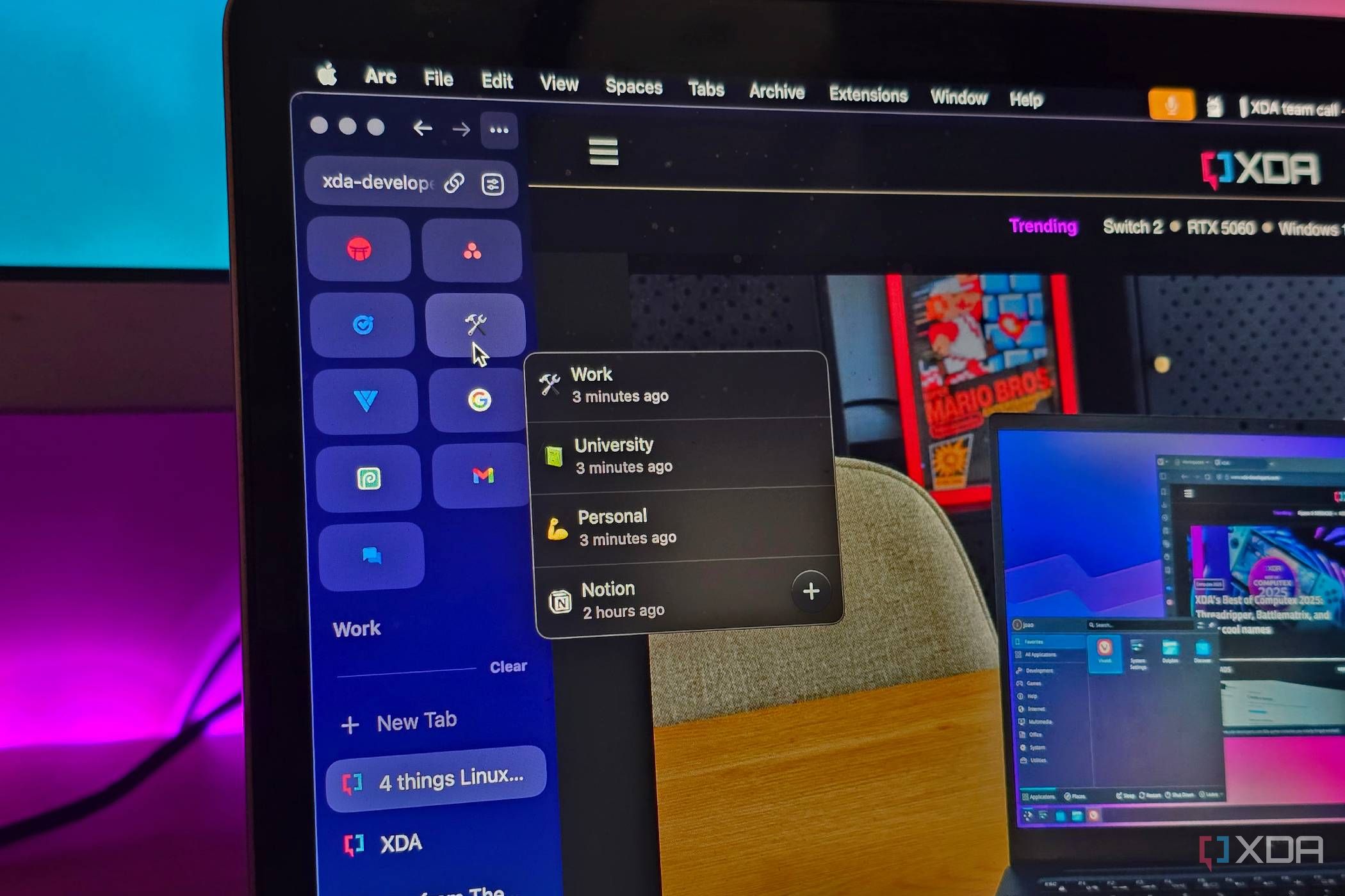 A Notion preview visible inside the Arc Browser on a MacBook