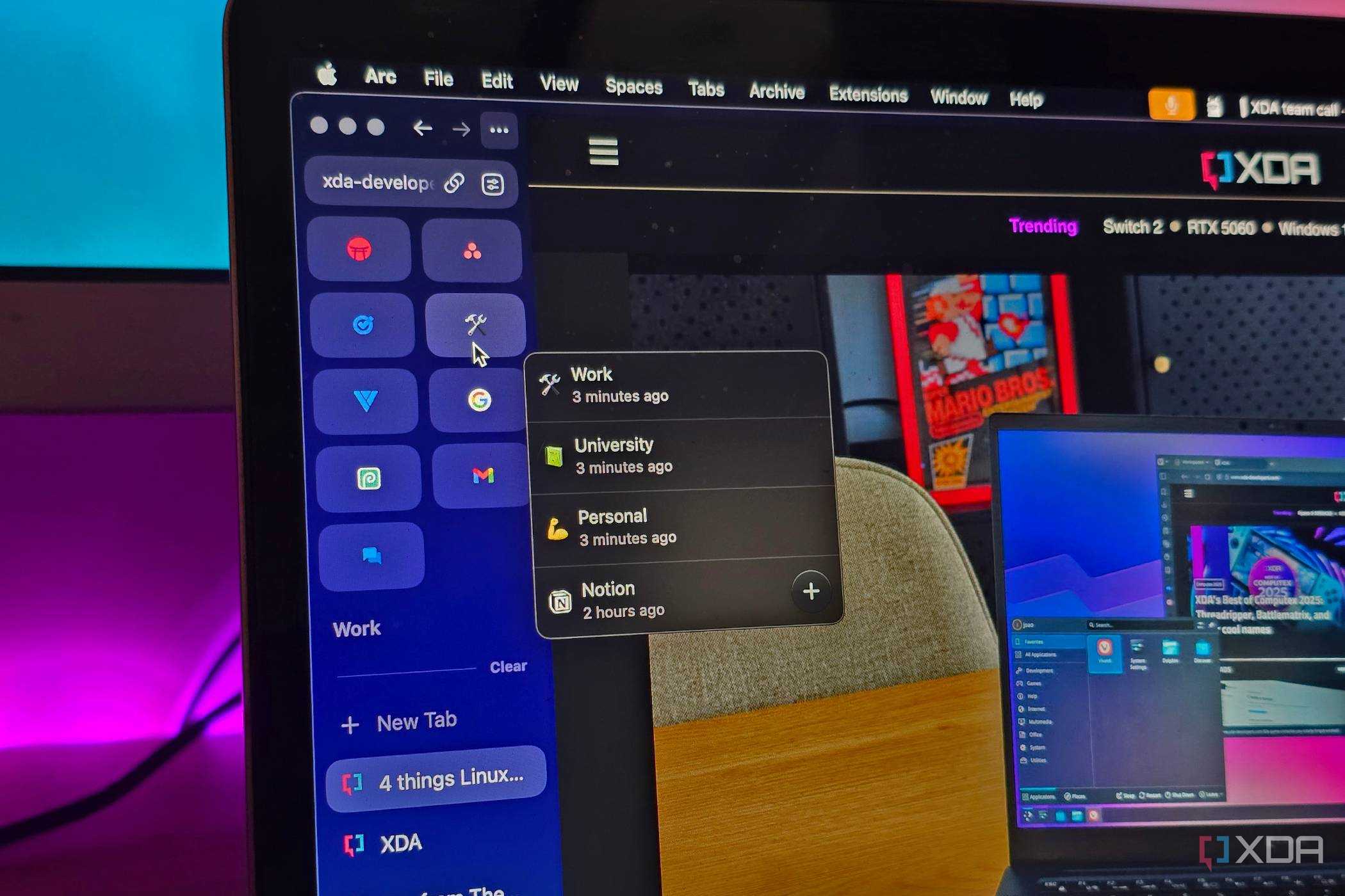 A Notion preview visible inside the Arc Browser on a MacBook