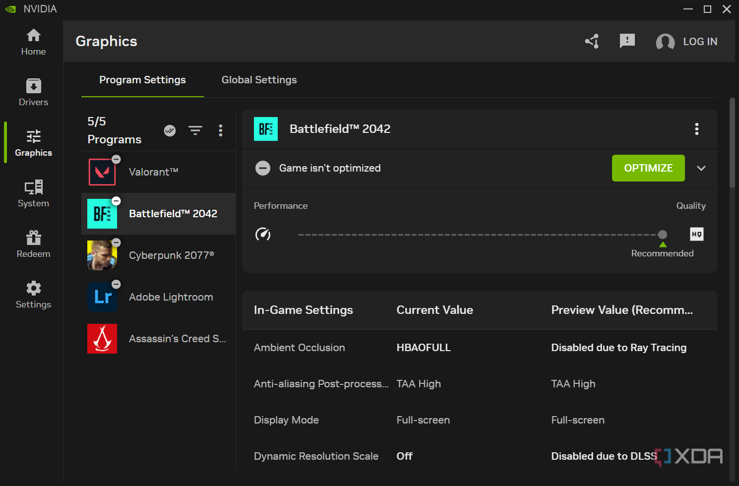 Nvidia app per game optimization
