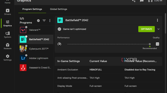 Nvidia app per game optimization