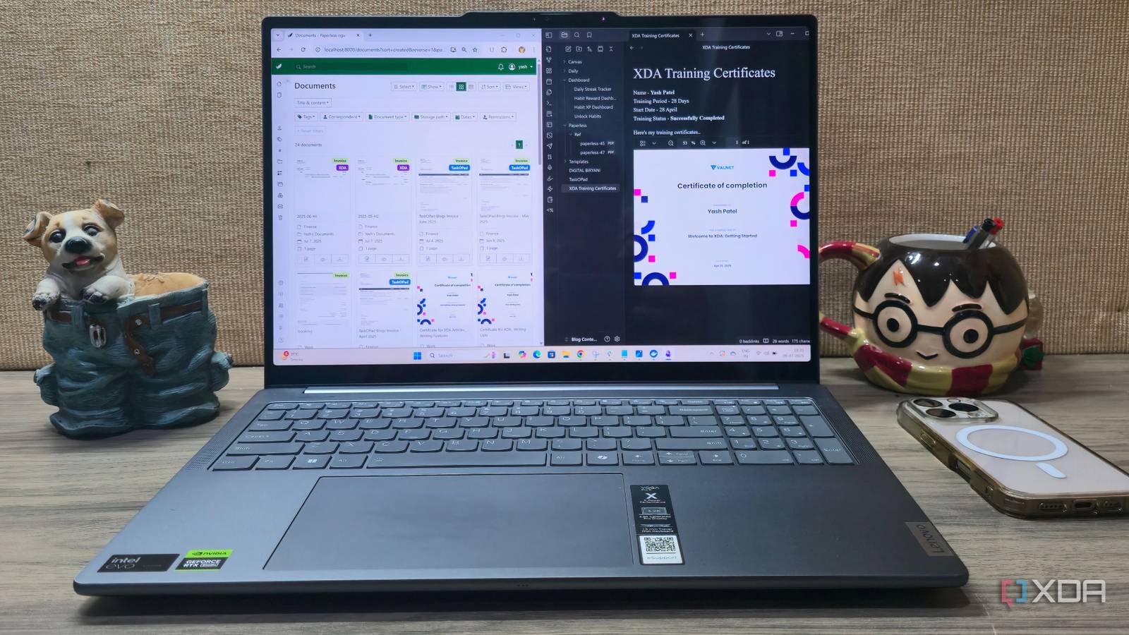 Obsidian and Paperless-ngx on laptop screen
