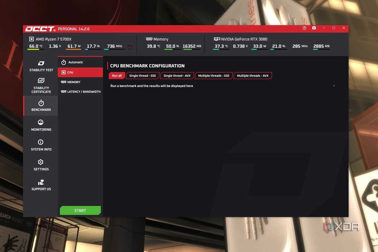 Screenshot of OCCT running on Windows desktop
