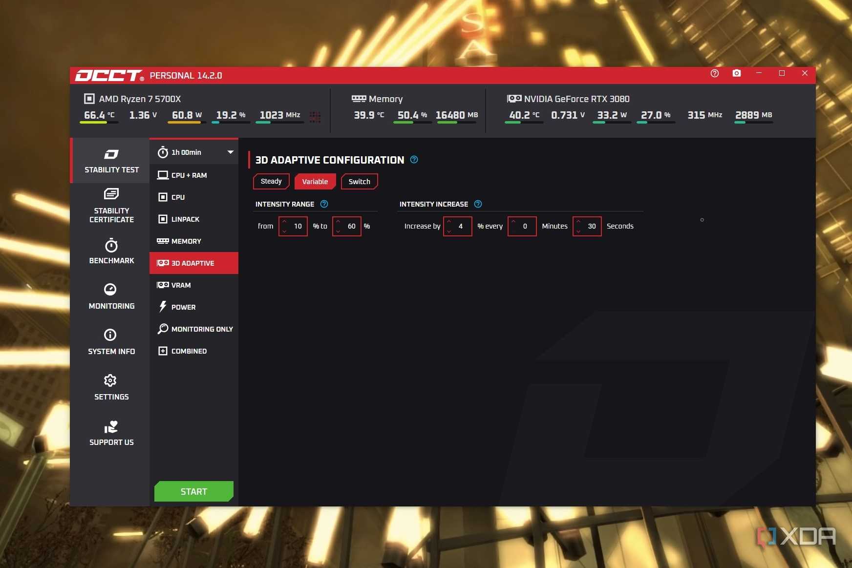 Screenshot of OCCT running on Windows desktop