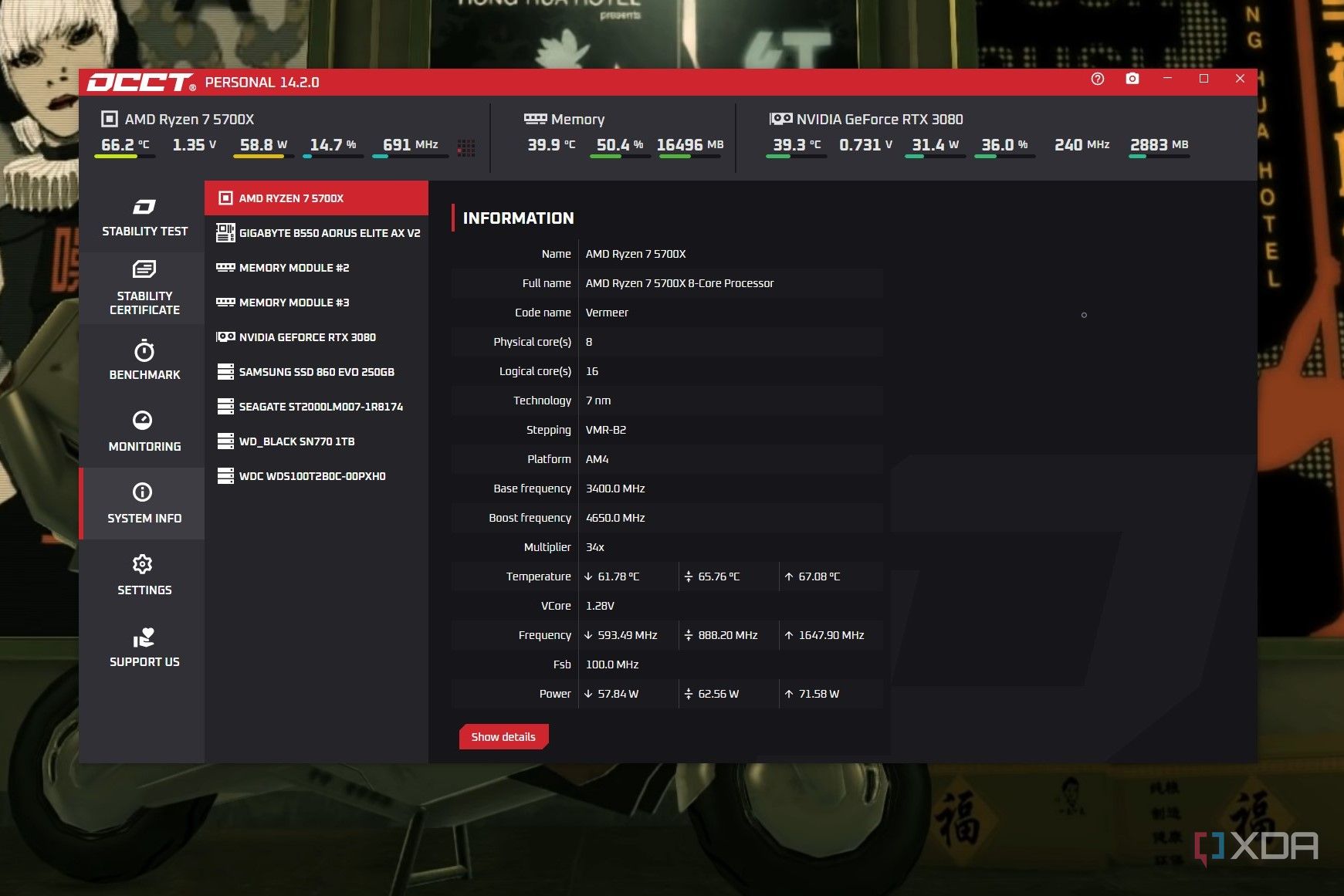 Screenshot of OCCT running on Windows desktop