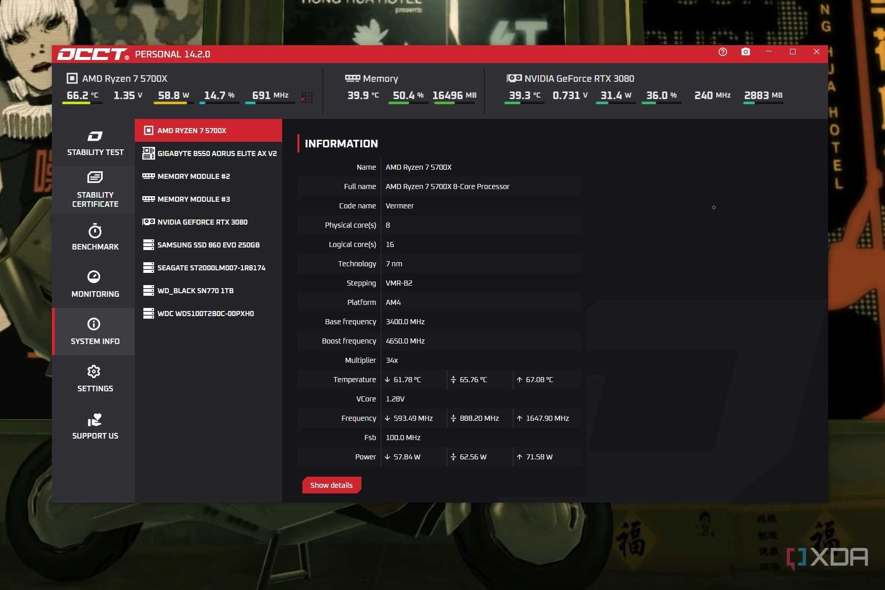 Screenshot of OCCT running on Windows desktop