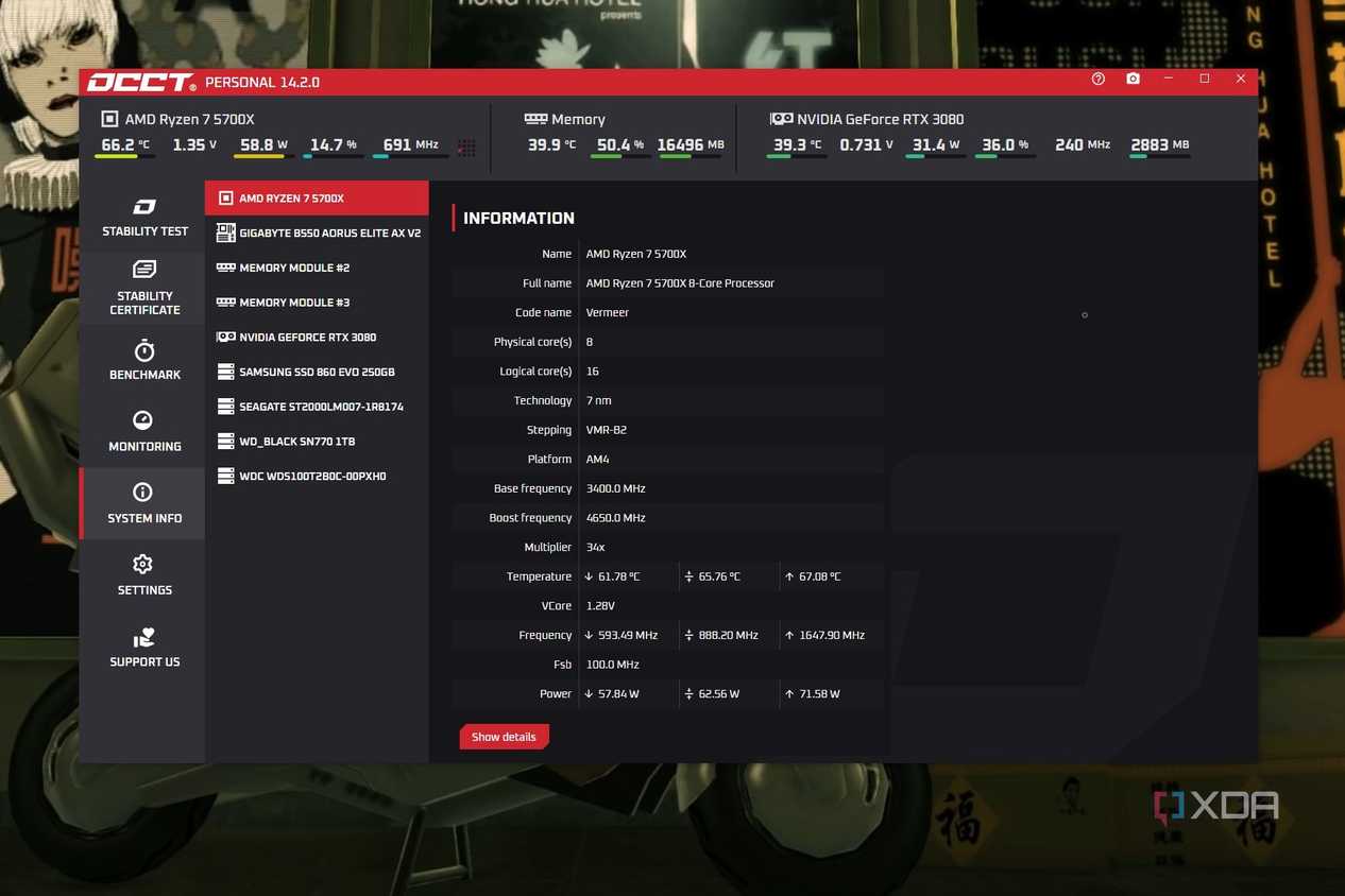 Screenshot of OCCT running on Windows desktop