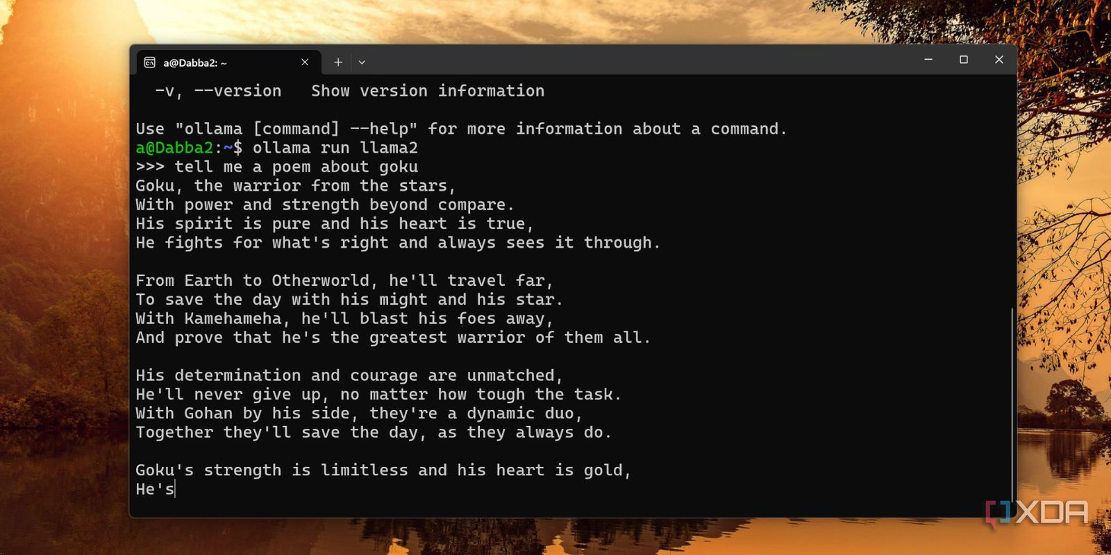 screenshot of ollama sample query output wsl2