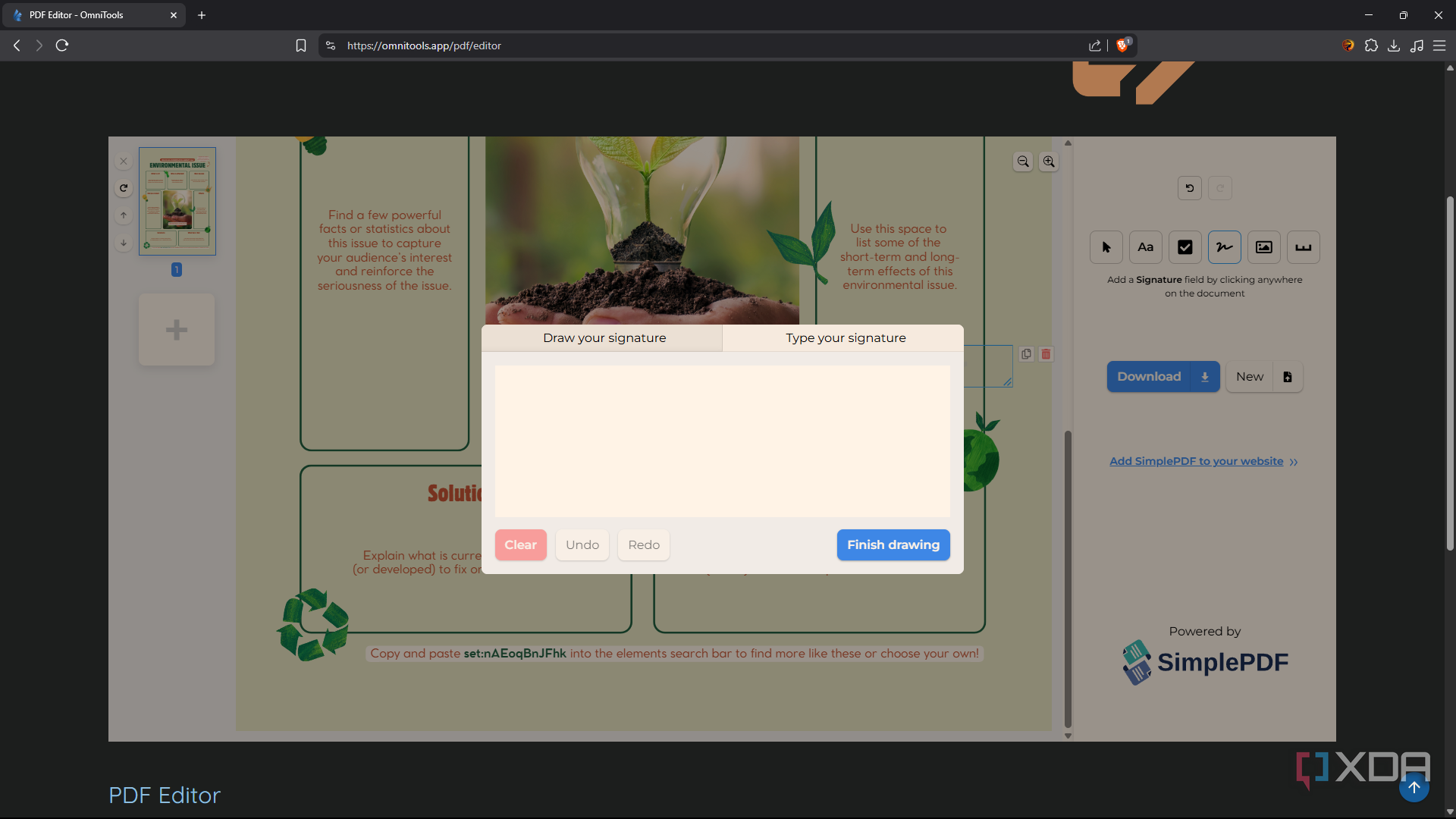 OmniTools PDF editor, adding signature