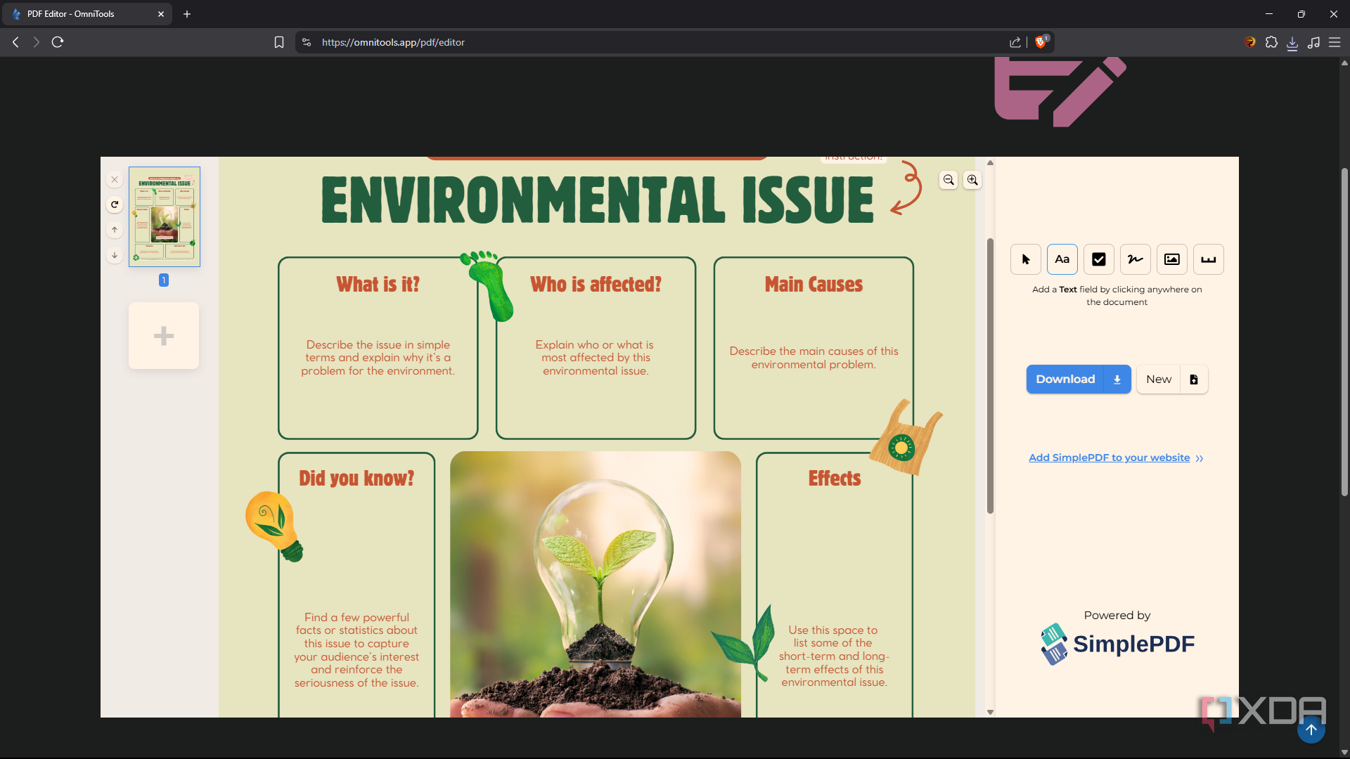OmniTools PDF editor, importing PDF file