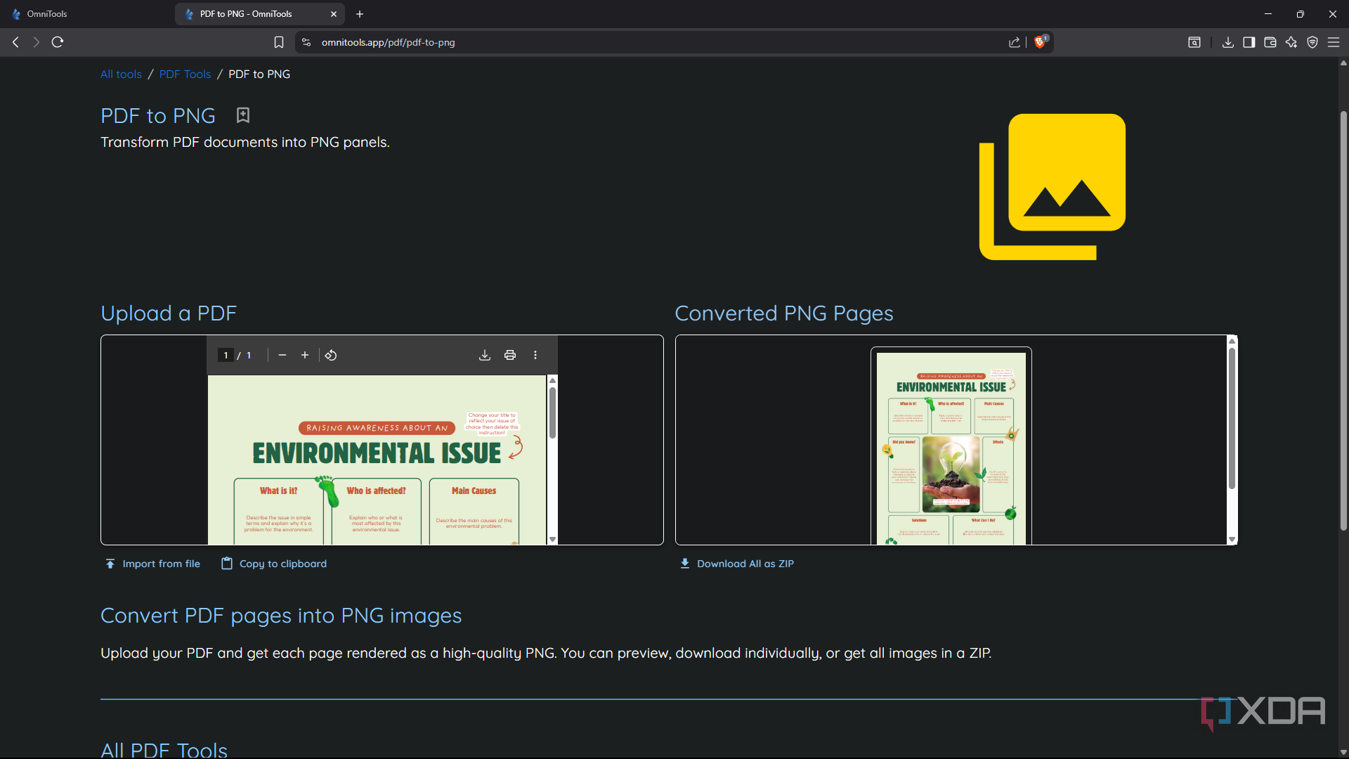 OmniTools PDF-to-PNG converter
