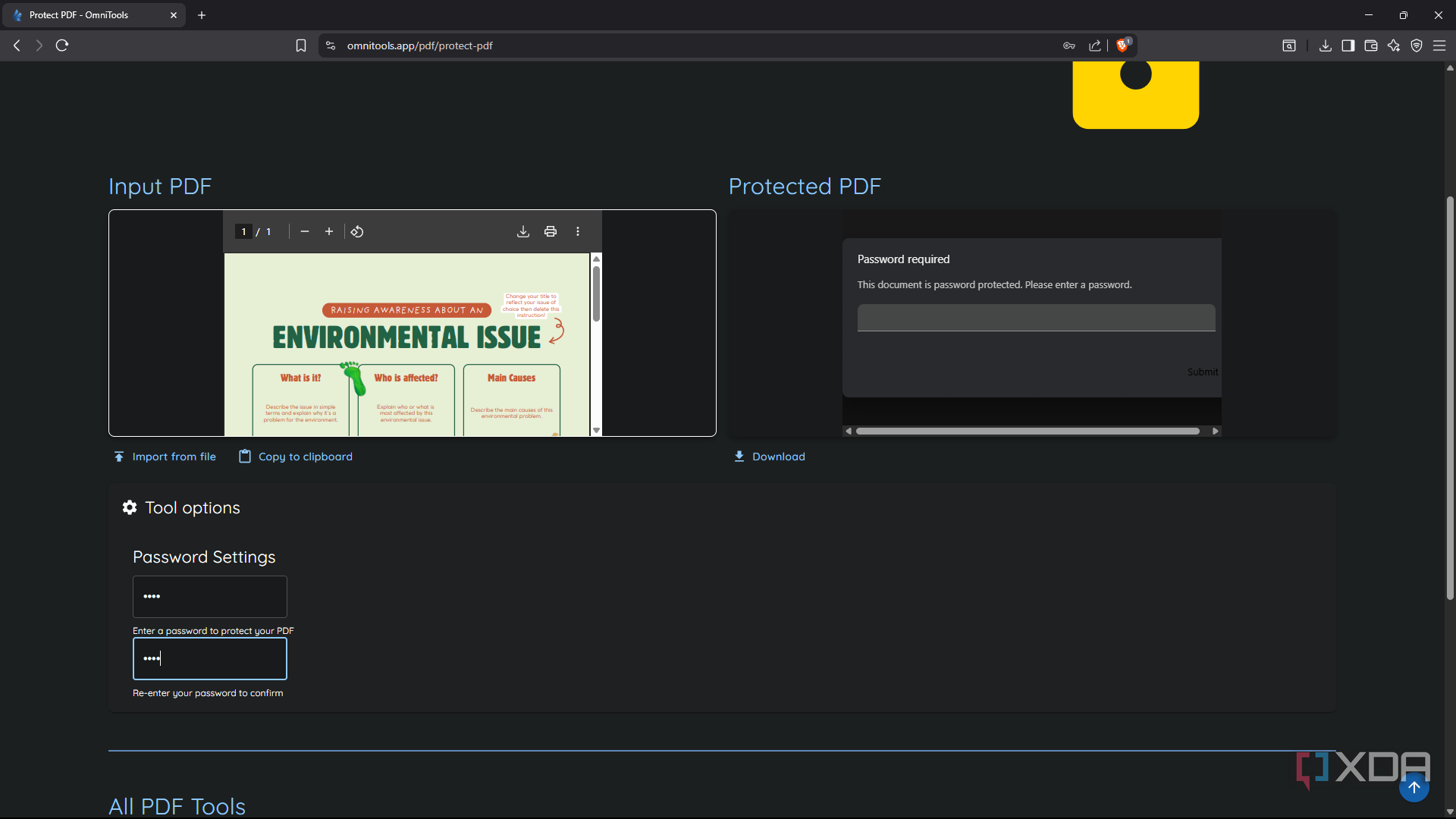 OmniTools Protect PDF confirming password