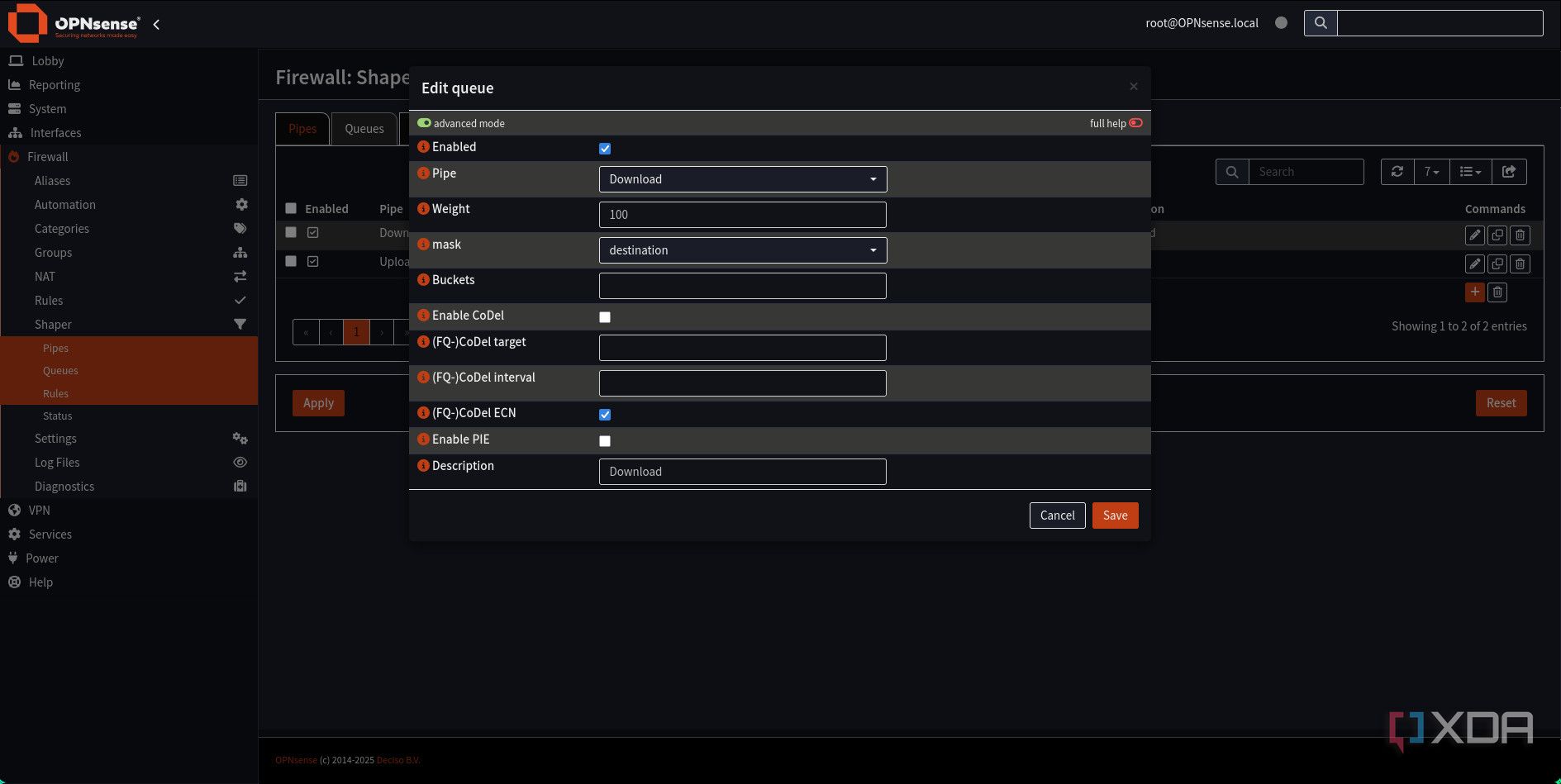 Adding traffic shaping download queue in OPNsense