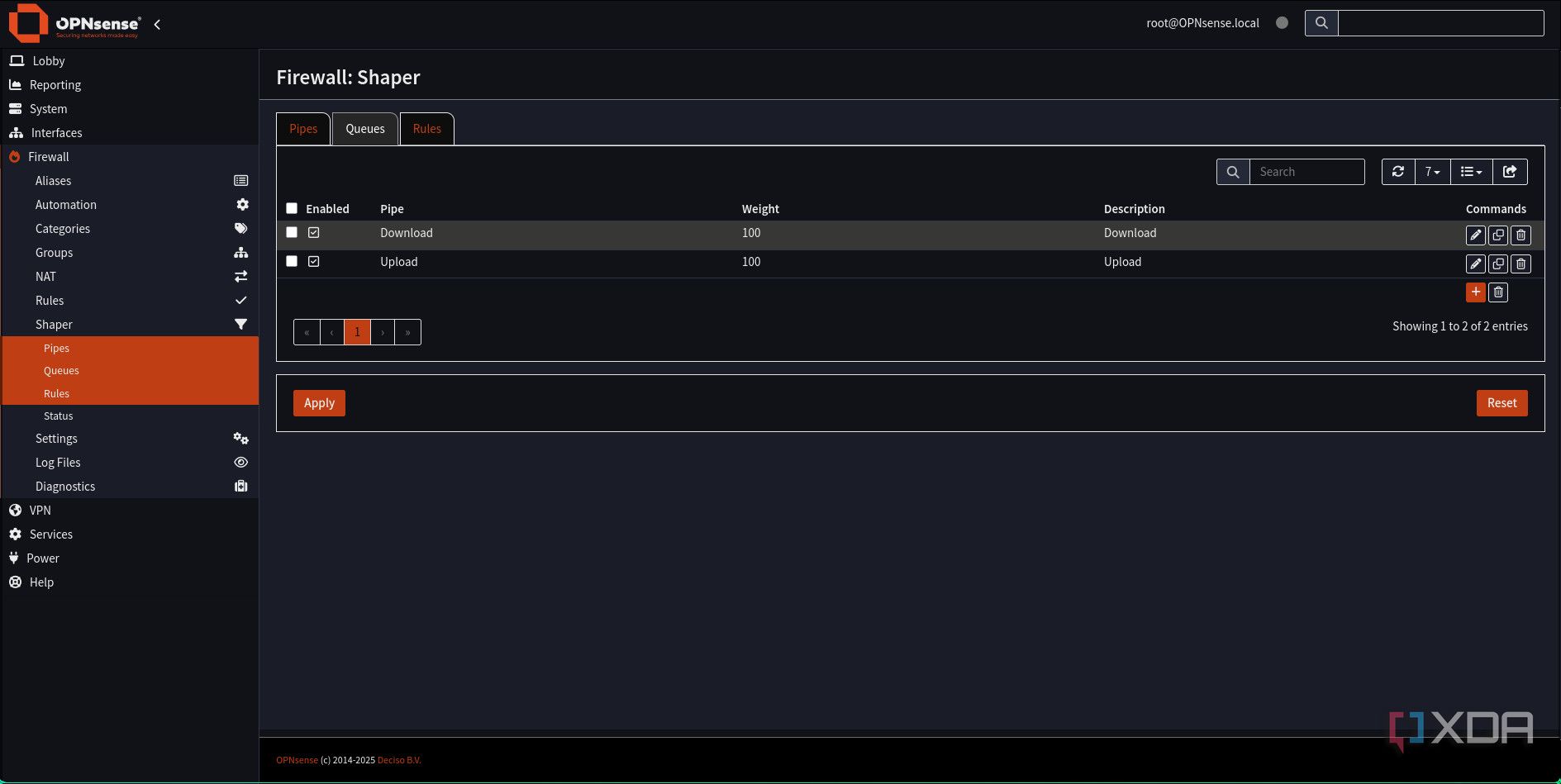 Traffic shaping queues added in OPNsense