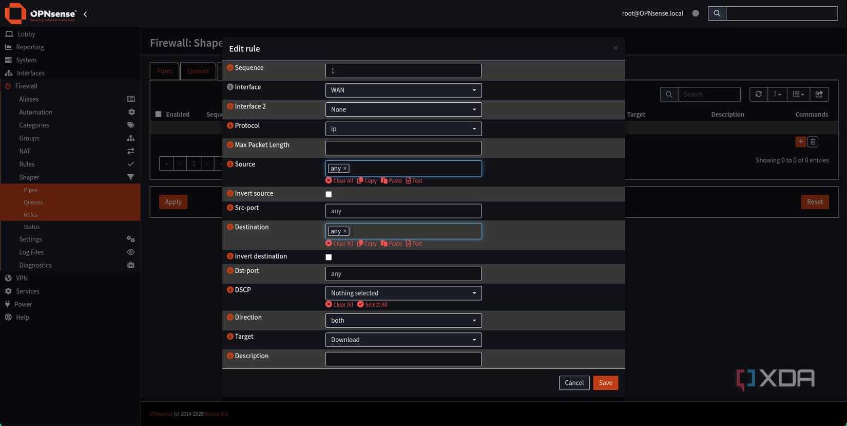 Adding traffic shaping rule in OPNsense
