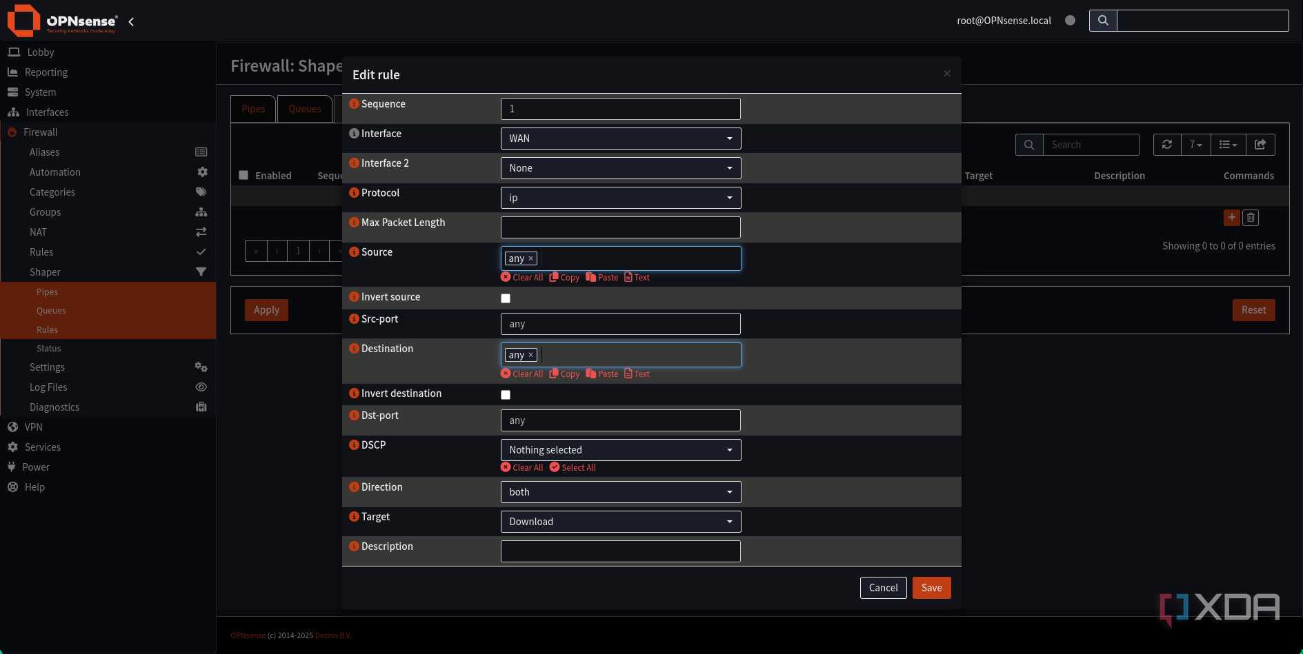 Adding traffic shaping rule in OPNsense