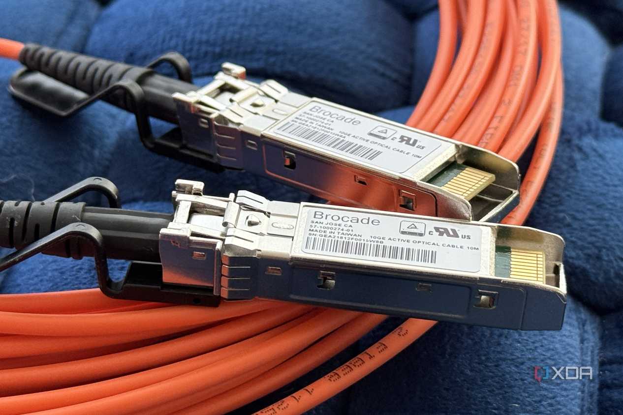 SFP+ module connected to a Direct Attach Copper (DAC) cable