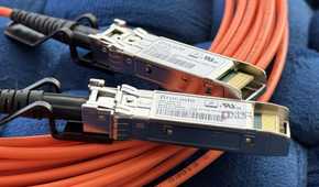 SFP+ module connected to a Direct Attach Copper (DAC) cable