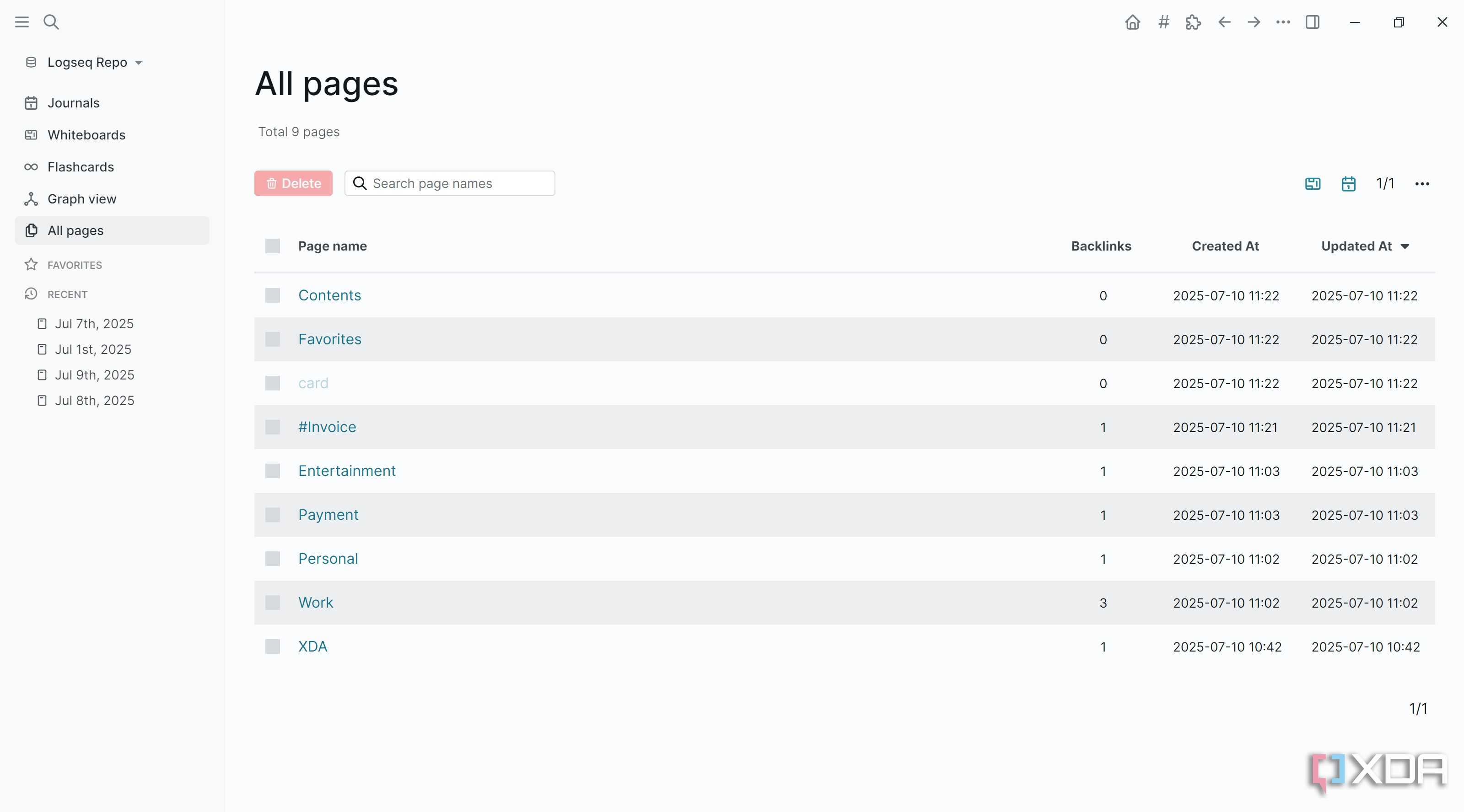 List of pages based on Links and Tags