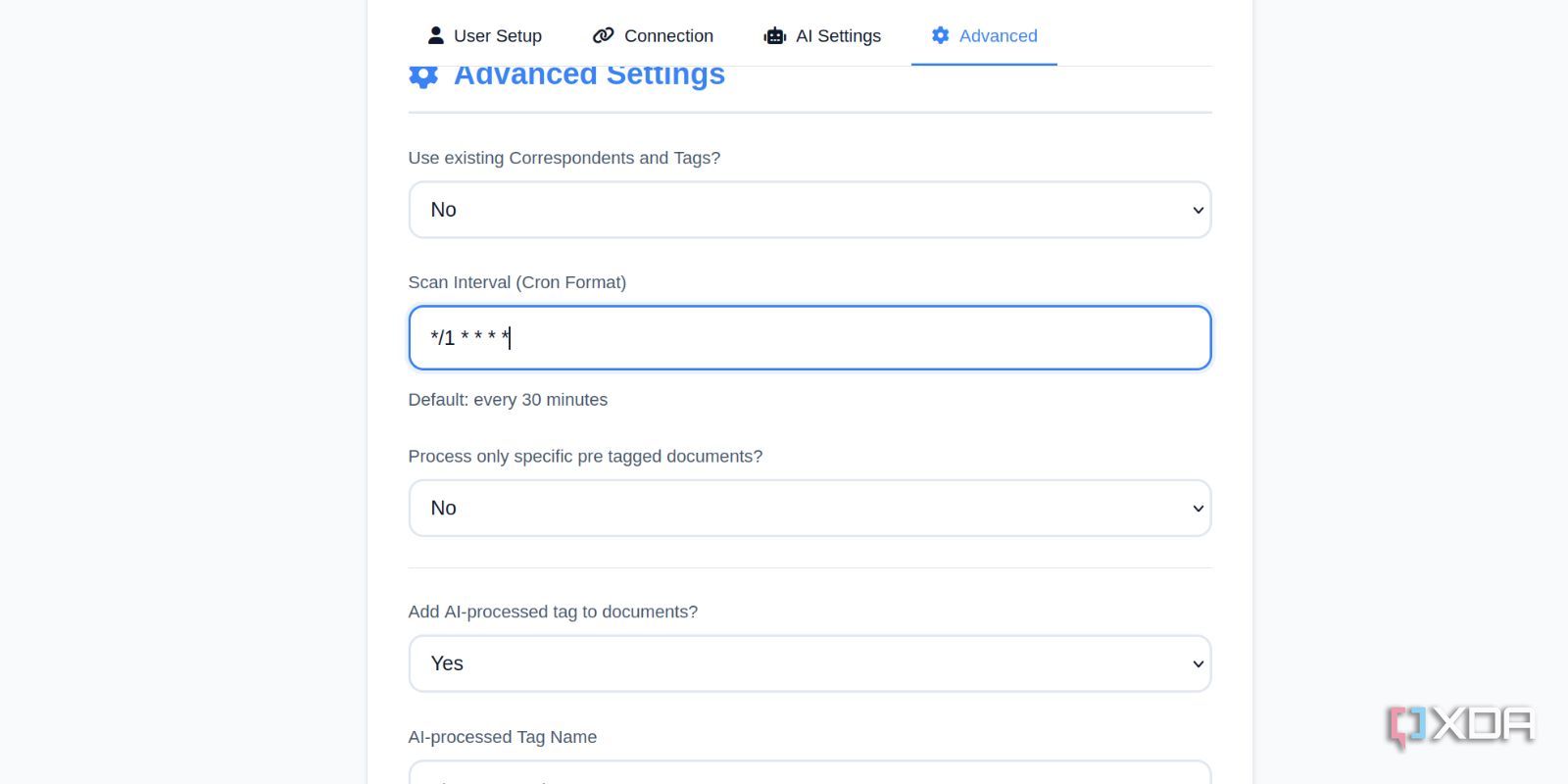 screenshot of paperless ai advanced settings