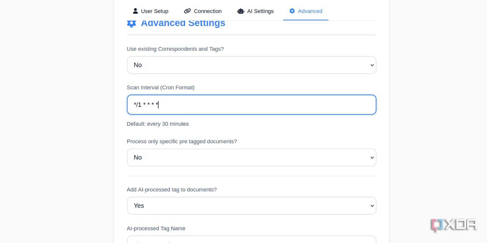 screenshot of paperless ai advanced settings