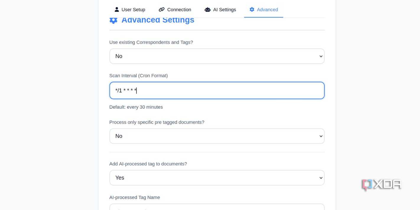 screenshot of paperless ai advanced settings