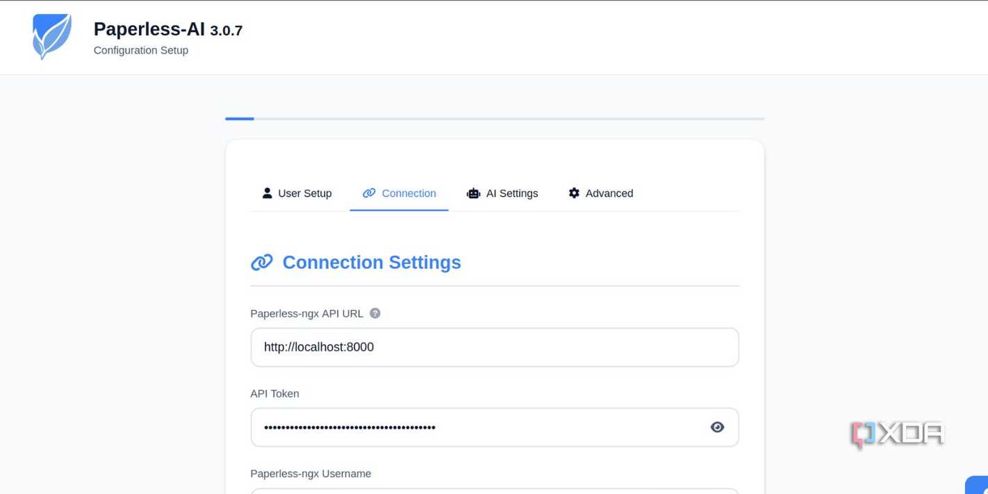 screenshot of paperless ai connection settings