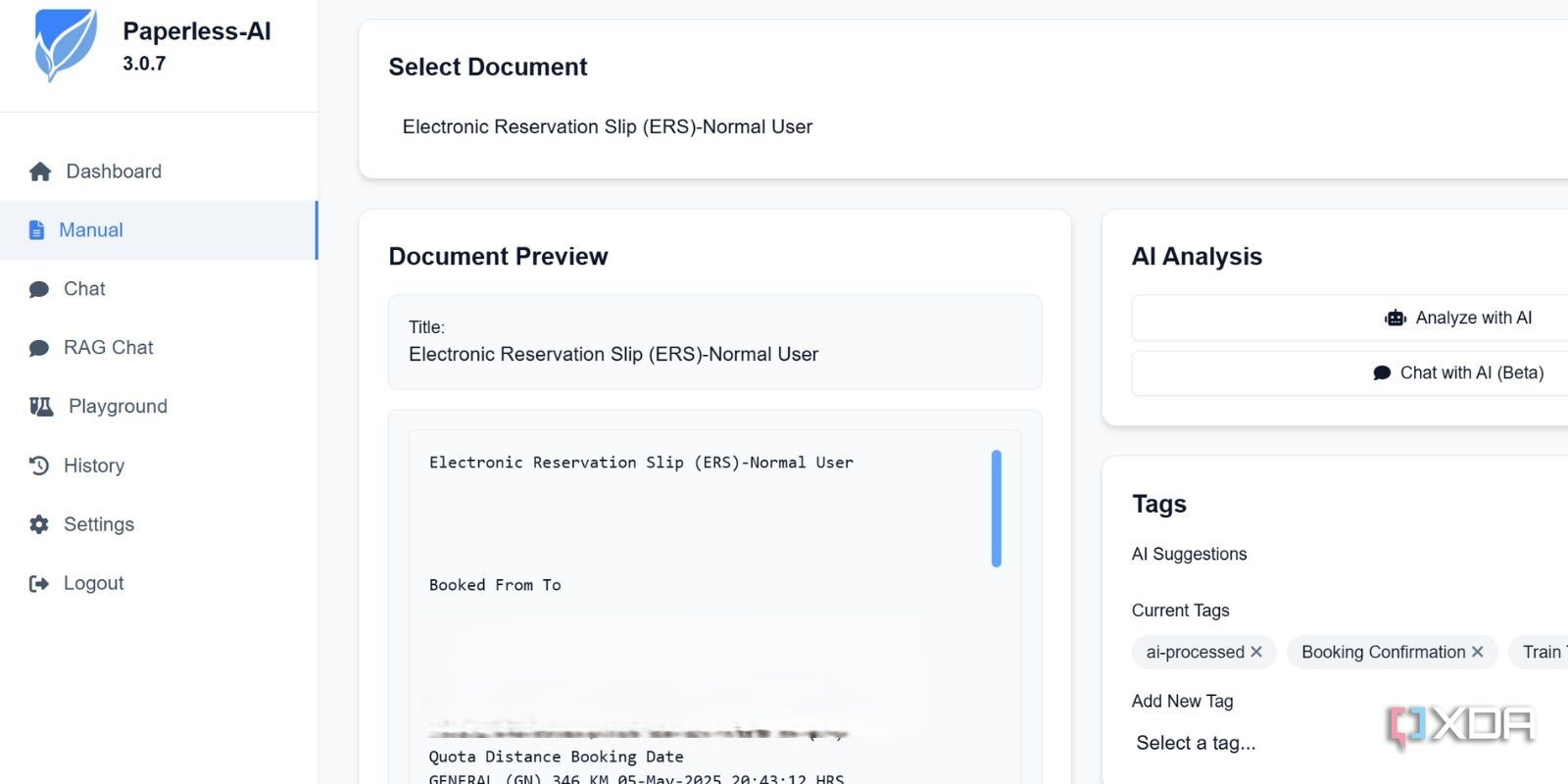 screenshot of paperless ai manual document analyzer
