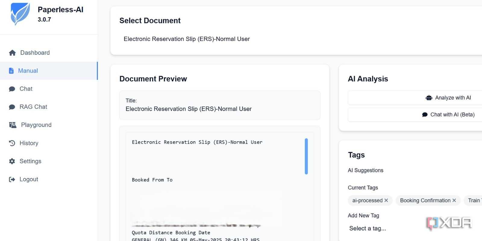 screenshot of paperless ai manual document analyzer