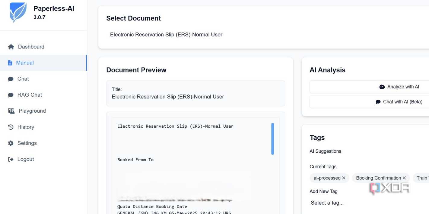 screenshot of paperless ai manual document analyzer