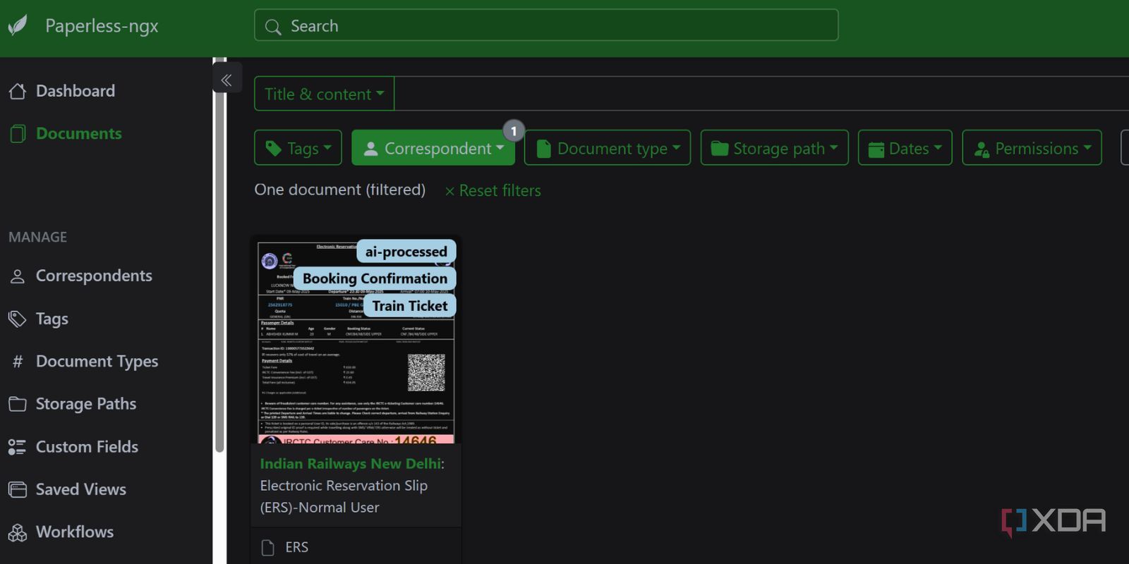 screenshot of paperless ngx ai processed document