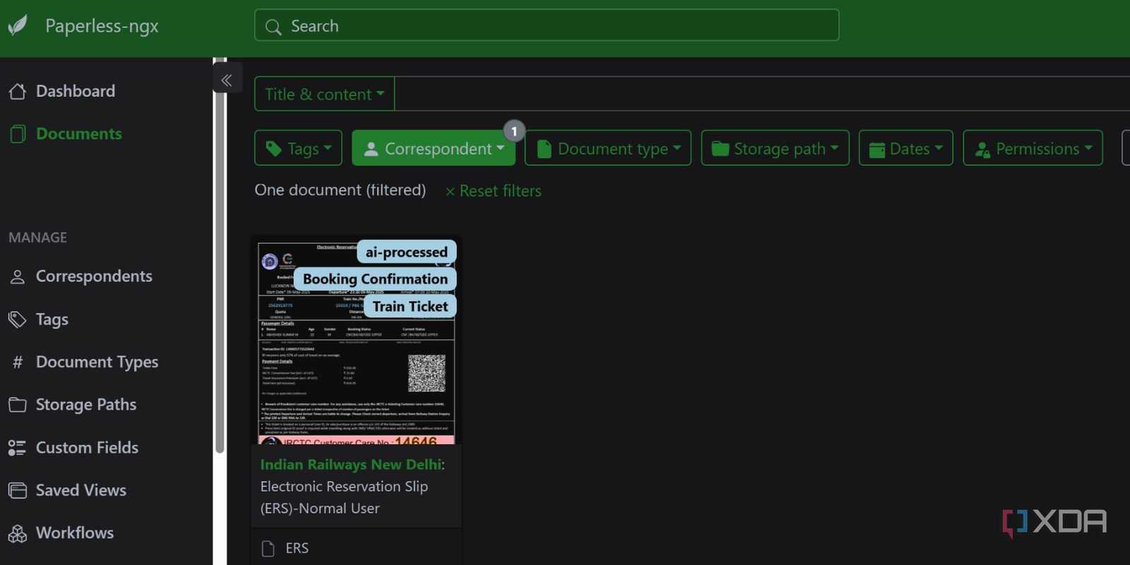 screenshot of paperless ngx ai processed document