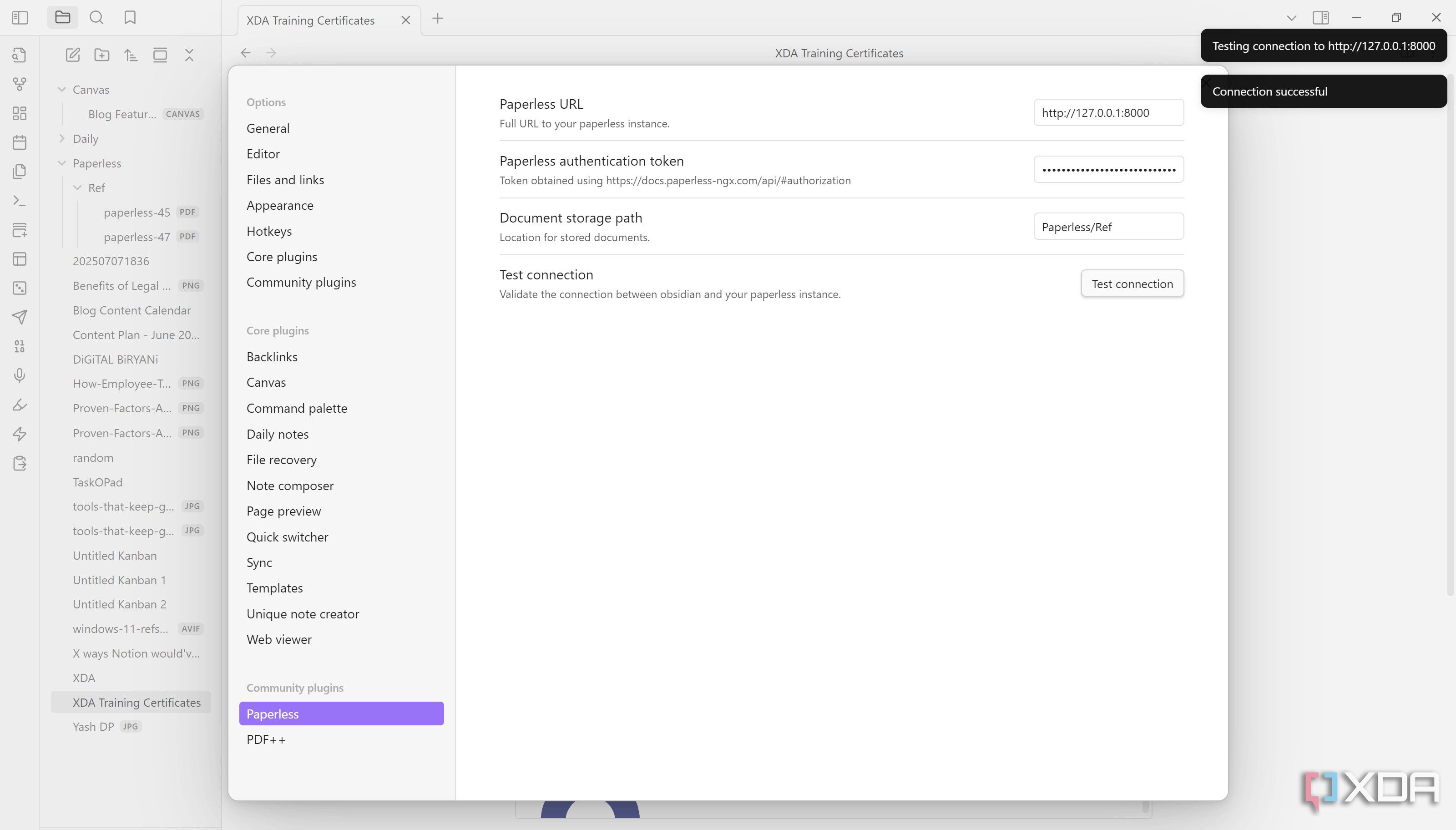 Paperless-ngx and Obsidian connection configuration.