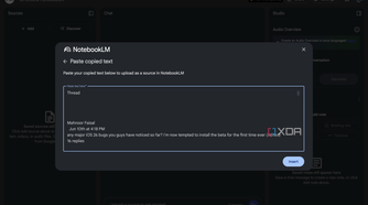 Paste copied text box in NotebookLM