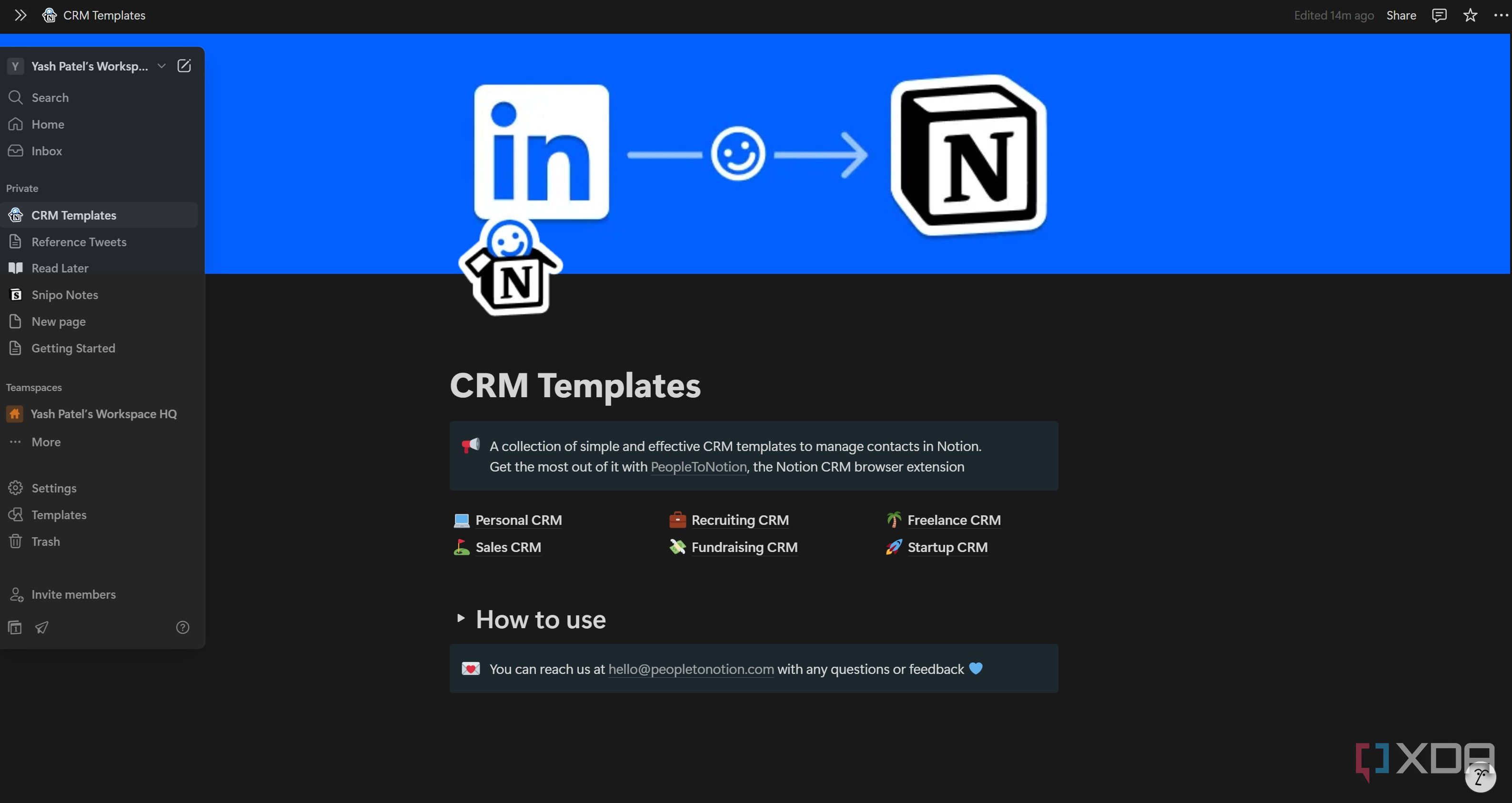 People to Notion CRM templates page