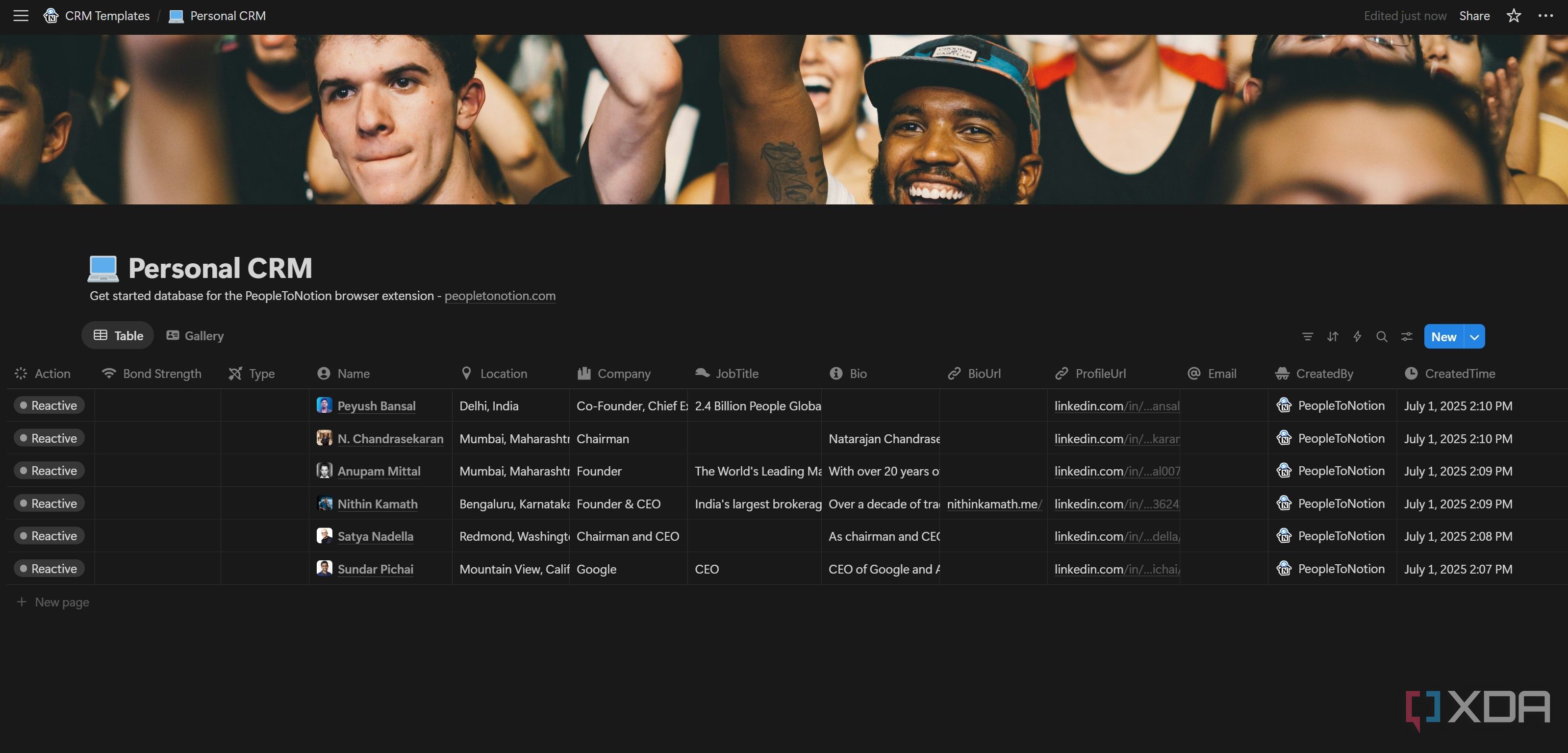 Saved profile via People to Notion