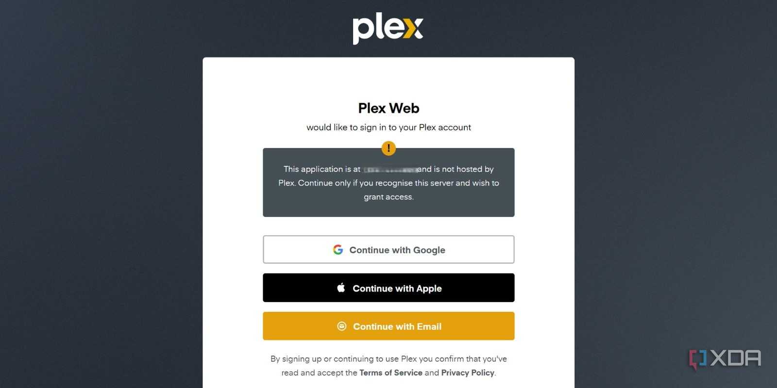 screenshot of plex signin webui
