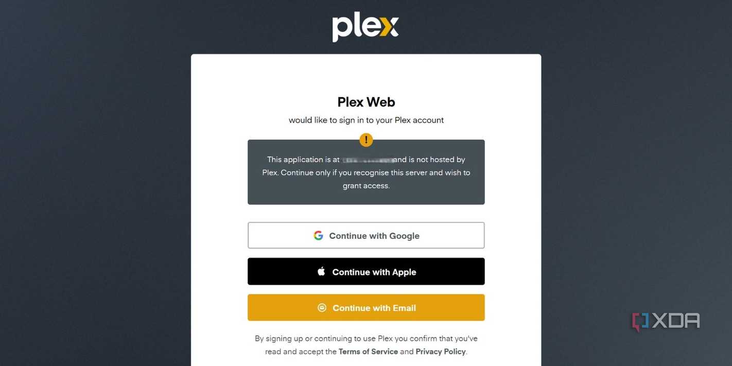 screenshot of plex signin webui