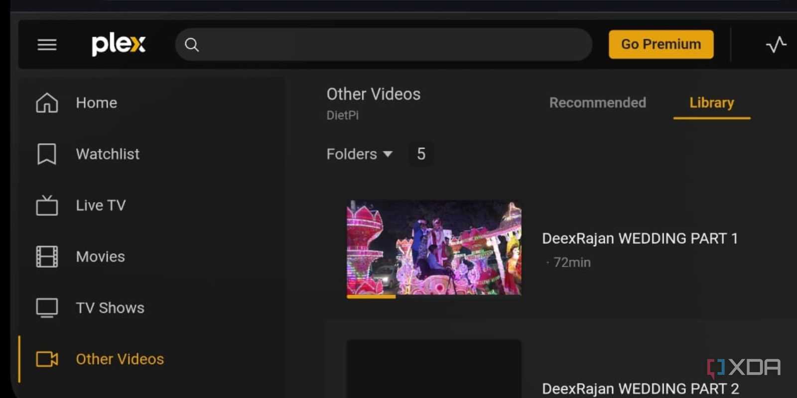 screenshot of plex video folder access with tailscale android chrome