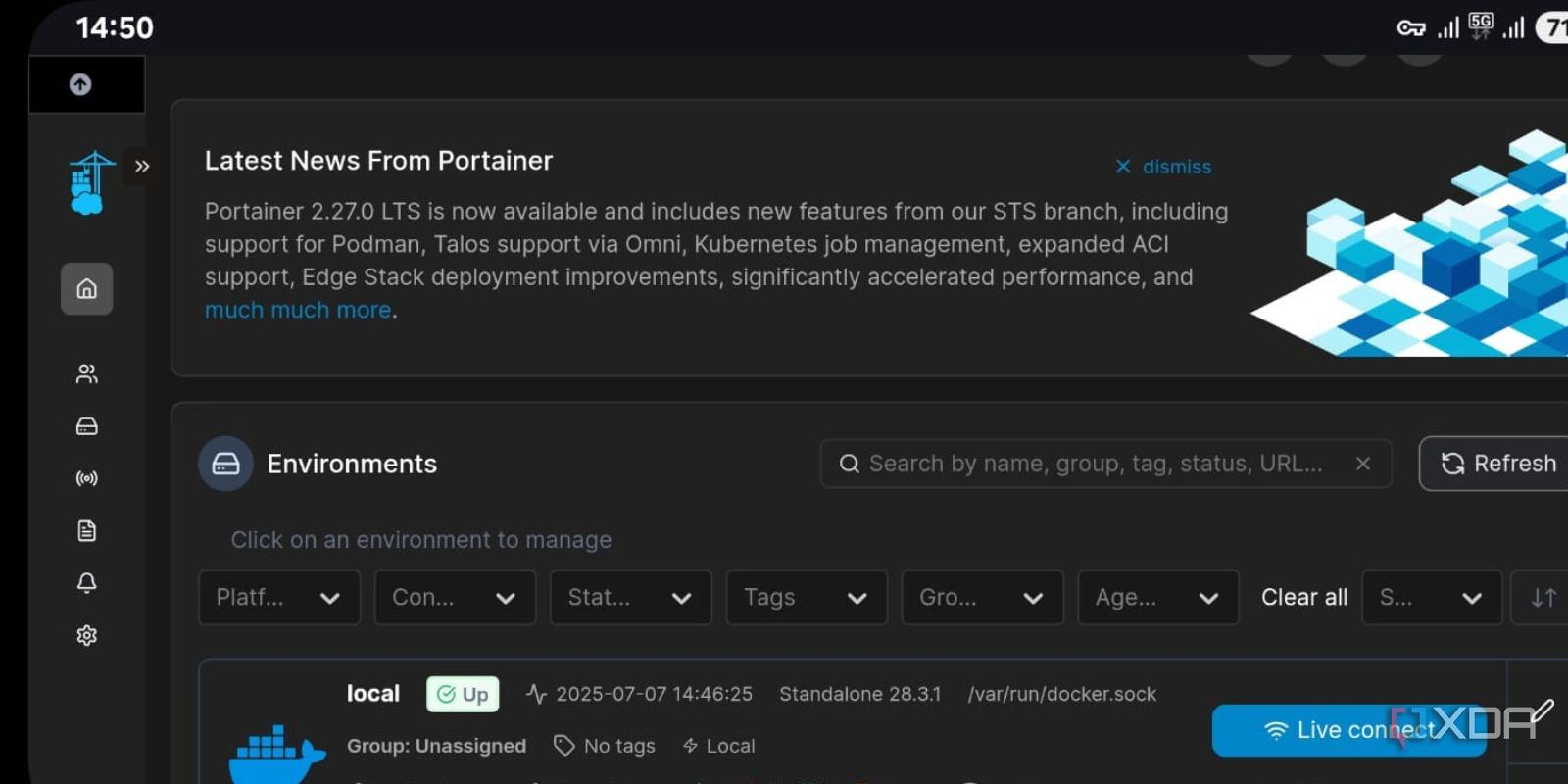 screenshot of portainer access with tailscale android chrome