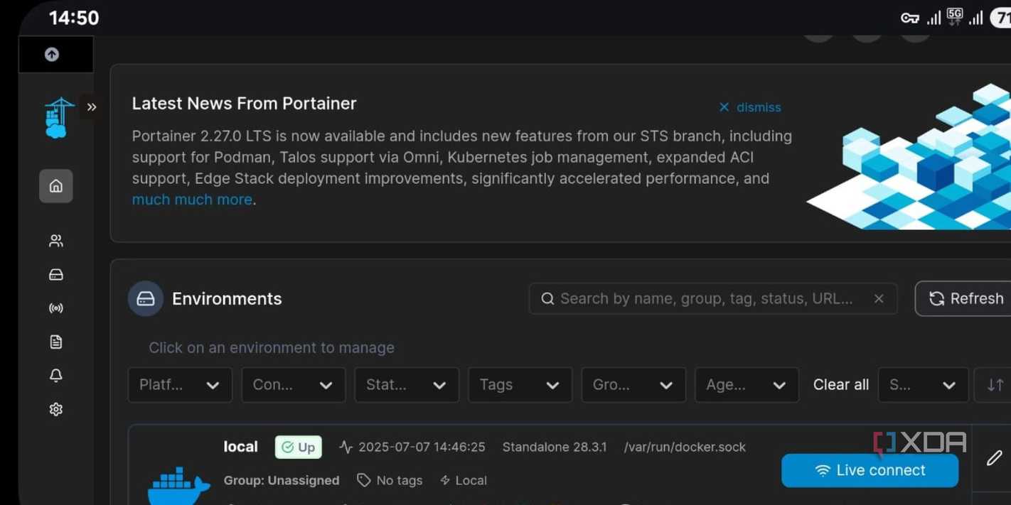 screenshot of portainer access with tailscale android chrome