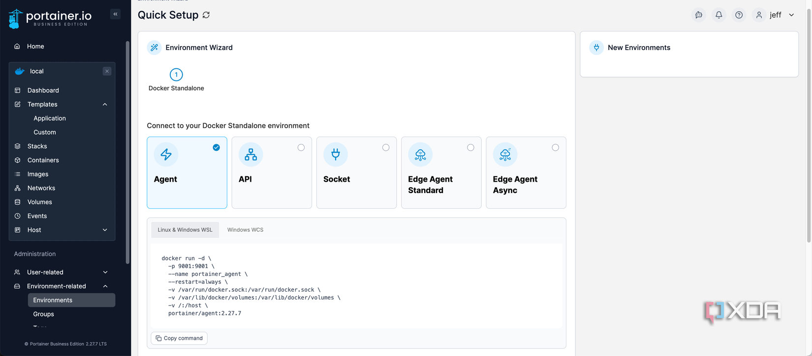 Portainer Agent setup wizard