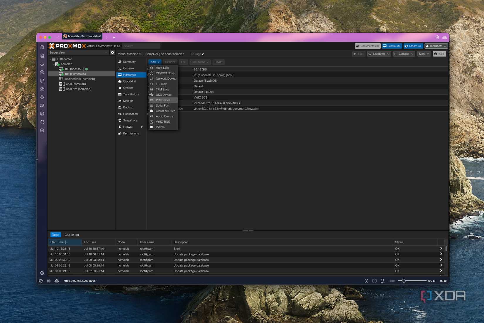 Screenshot of Proxmox when adding a PCI device to a TrueNAS VM