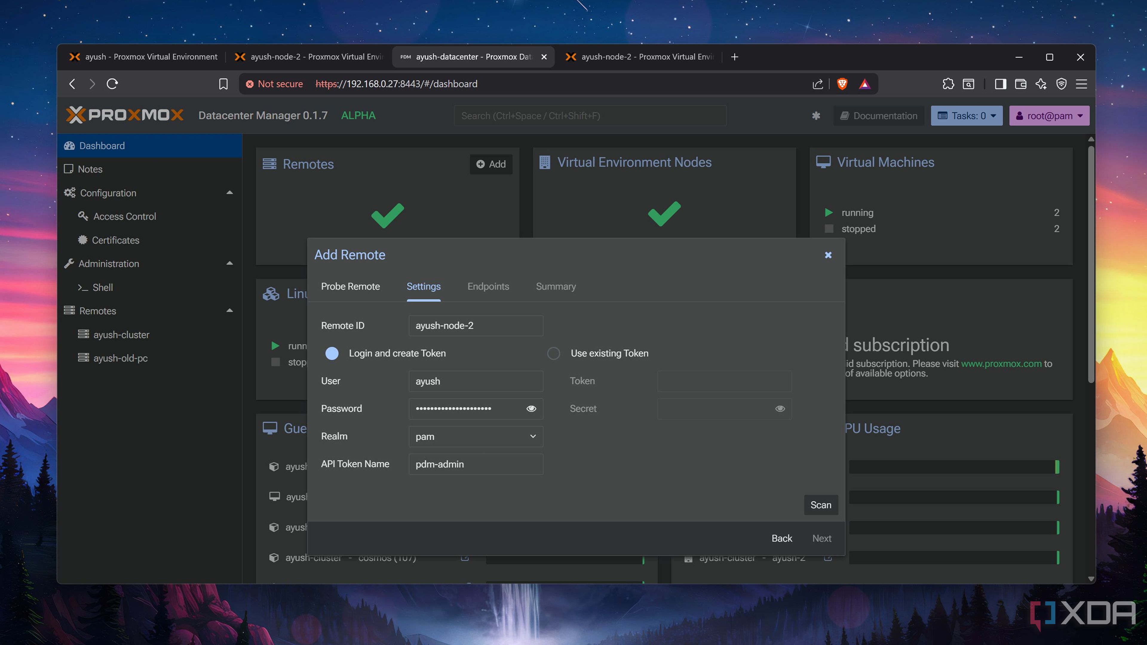 Adding credentials to Proxmox Datacenter Manager