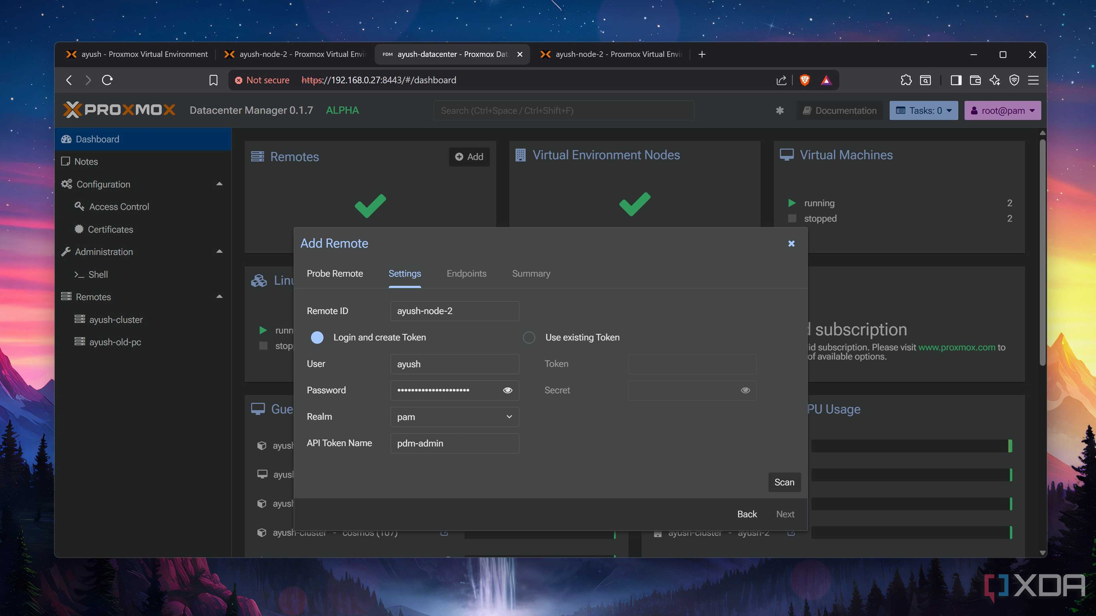 Adding credentials to Proxmox Datacenter Manager
