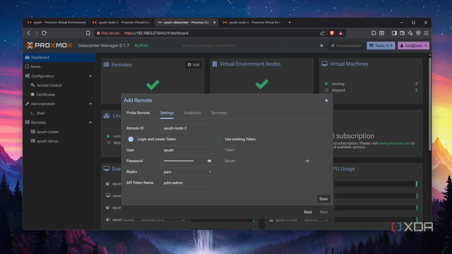 Adding credentials to Proxmox Datacenter Manager