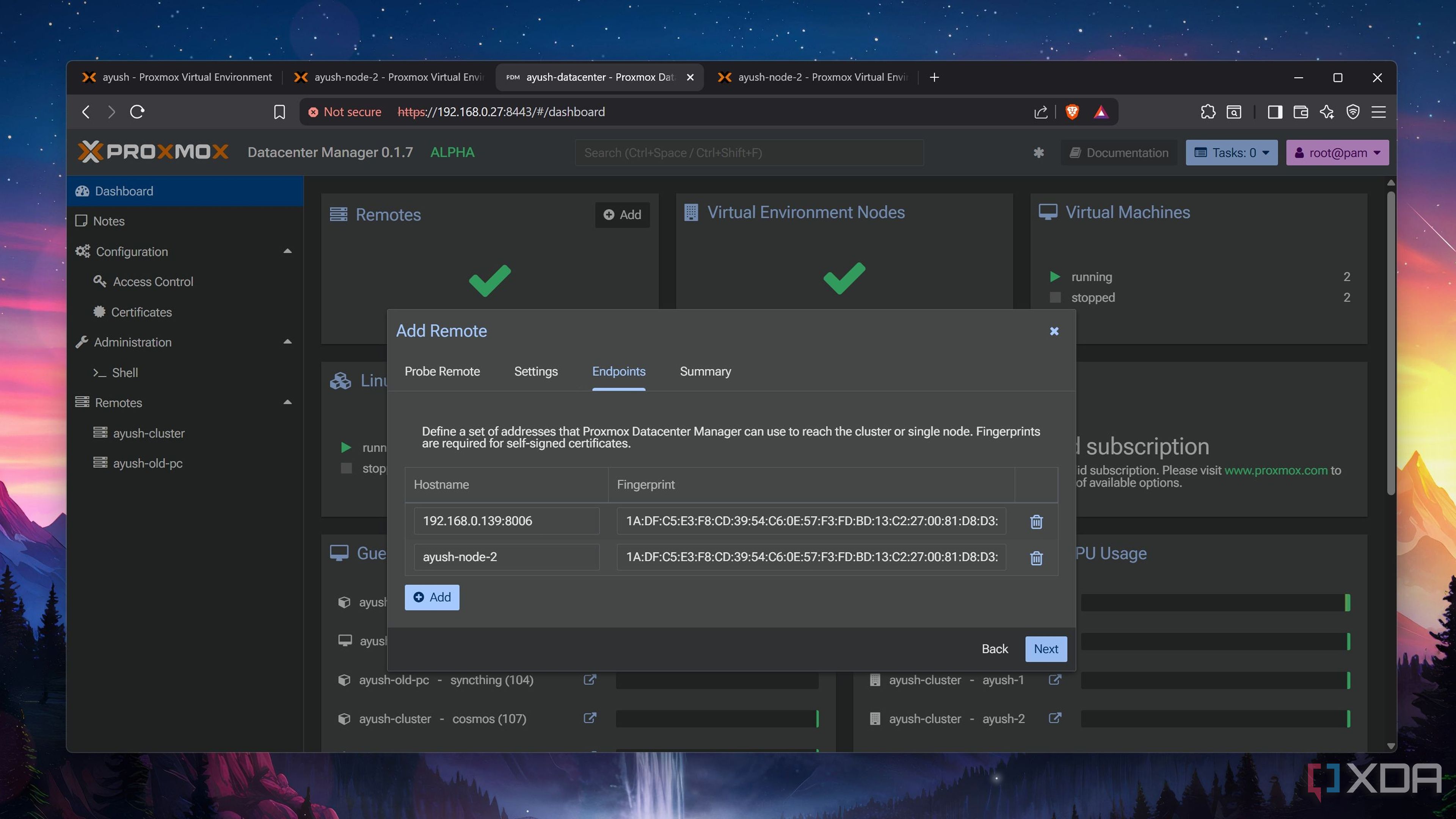 Adding the fingerprints in Proxmox Datacenter Manager