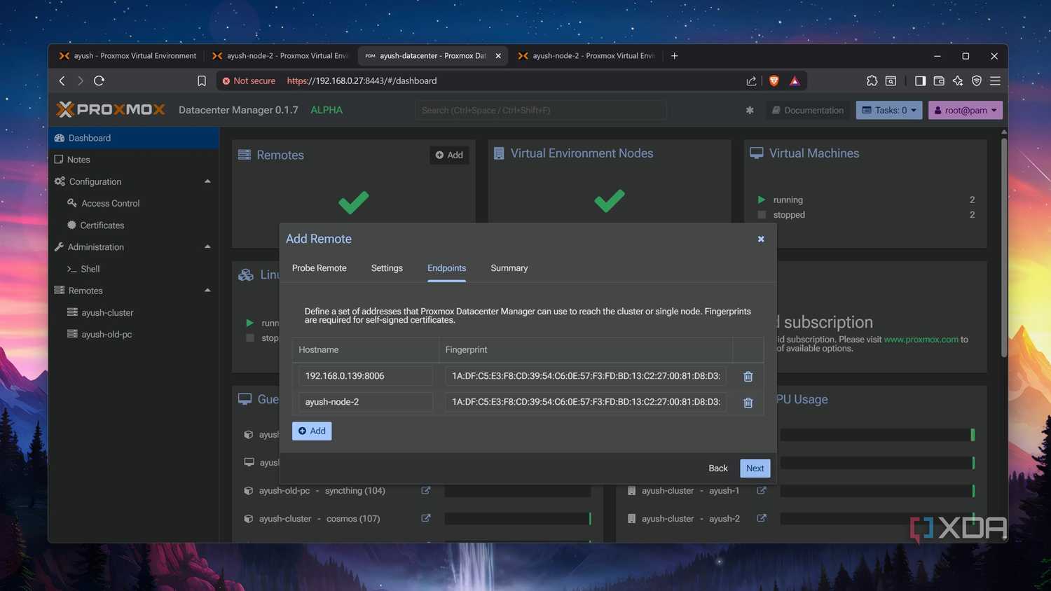 Adding the fingerprints in Proxmox Datacenter Manager