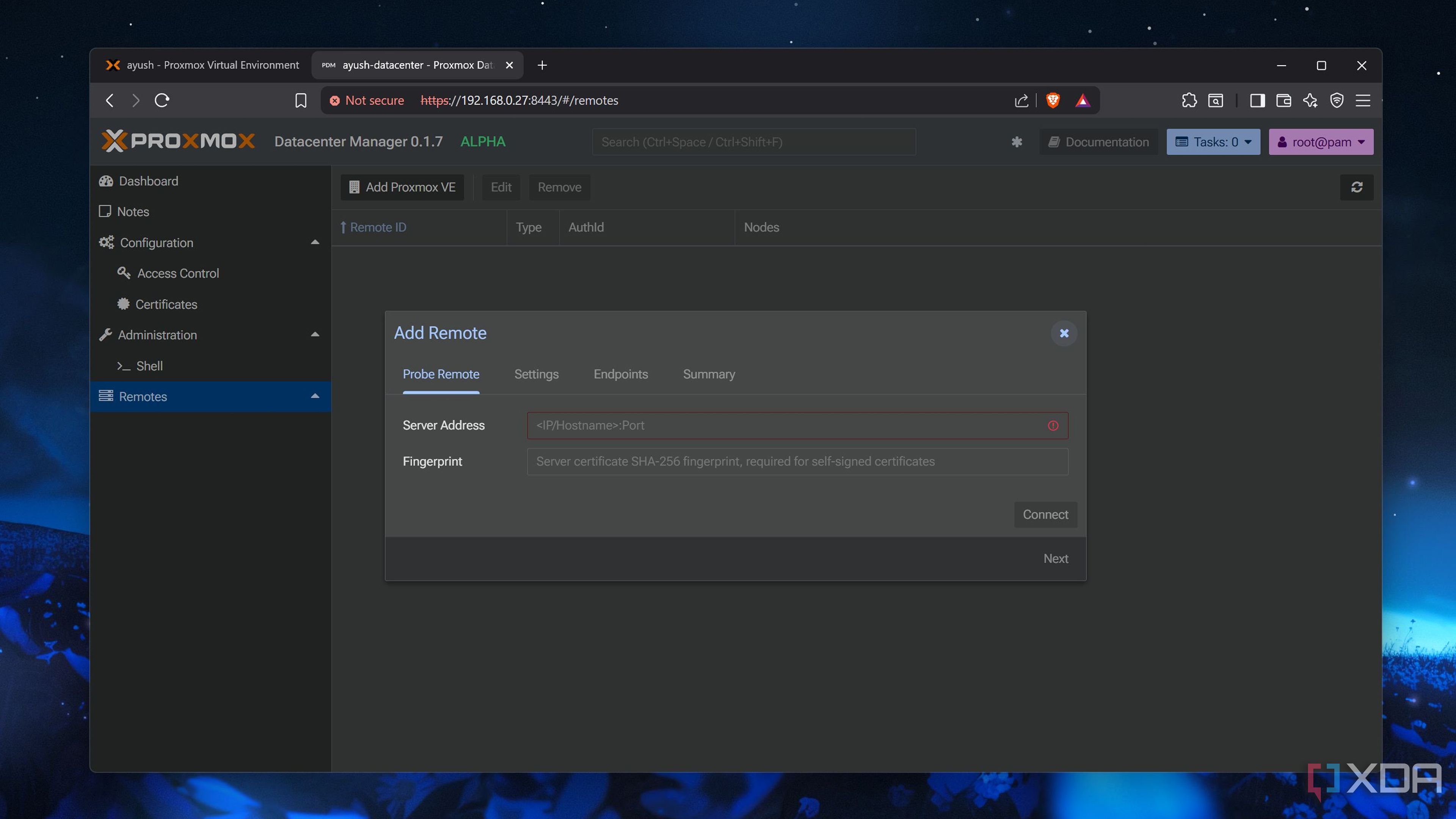 Adding a node to Proxmox Datacenter Manager