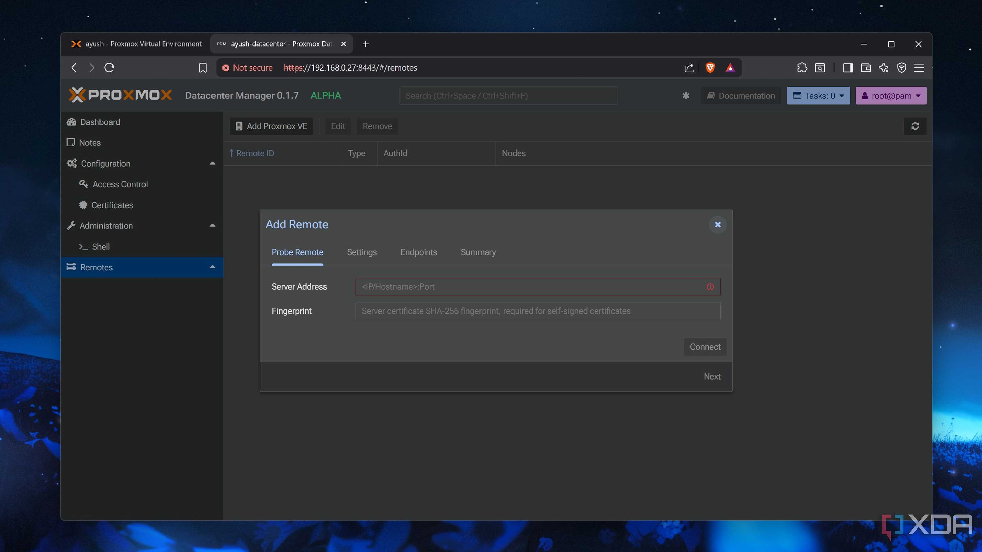 Adding a node to Proxmox Datacenter Manager