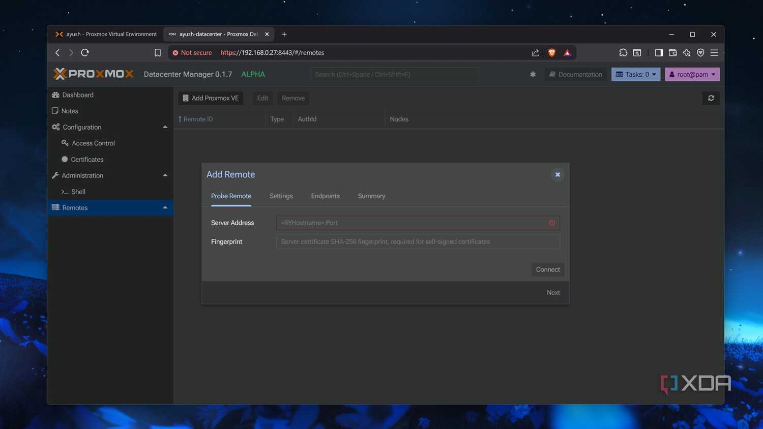 Adding a node to Proxmox Datacenter Manager
